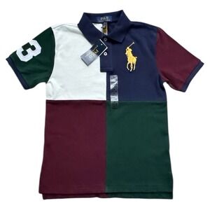 NEW Polo Ralph Lauren Boys Big Pony Polo Shirt Short Sleeve Multi Colorblock Med